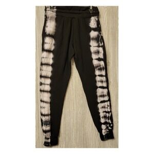 New JALA S Chill Tie Dye Fleece Jogger Drawstring Lounge Pants Black White 87859